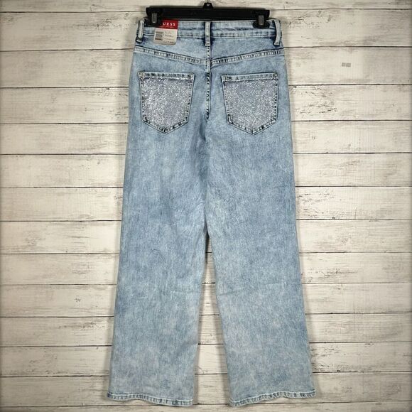 Guess Crystal Embellished Light Acid Wash Wide Leg Jeans 27/30 NWT $90 - Picture 3 of 7